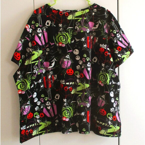 Disney Tim Burtons Nightmare Before Christmas Halloween Scrub Top 3XL Black Mult - Picture 5 of 6